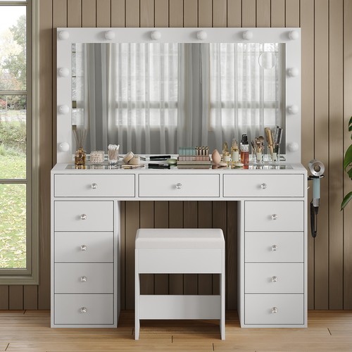 Drawer vanity desk with led - vanity,
